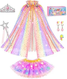 Mother Day Gift Light up Princess Dress up Clothes for Little Girl, Unicorn Princess Cape Princess Dresses Crown Toy for 3 4 5 6 Girls