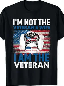 I'm Not The Veteran's Wife - I Am The Veteran Women's Military T-Shirt - Heavyweight 220GSM Cotton Tee - Patriotic American Flag & Stars Graphic - Veteran Apparel - Unisex Fit for Men & Women - Everyday Casual Veterans Day Events - Machine Washable, Veter