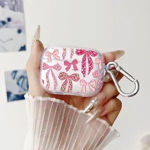 Bow tie Delight Pattern TPU Soft Protective Case for Apple AirPods 4/3/2/1/Pro/Pro2 Transparent Earphone Cover with Keychain Attachment