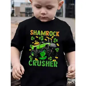 Boy'S Cotton T-Shirt, St. Patrick'S Day SHAMROCK Crusher...Print, Comfortable And Casual Round Neck, Short Sleeved