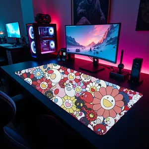 Kawaii Cartoon Sunflower Extra Large Desk Mat for Gamers and Creatives, Japanese-Inspired Design, 3 mm Thick Neoprene, Anti-Slip Mousepad desk mouse