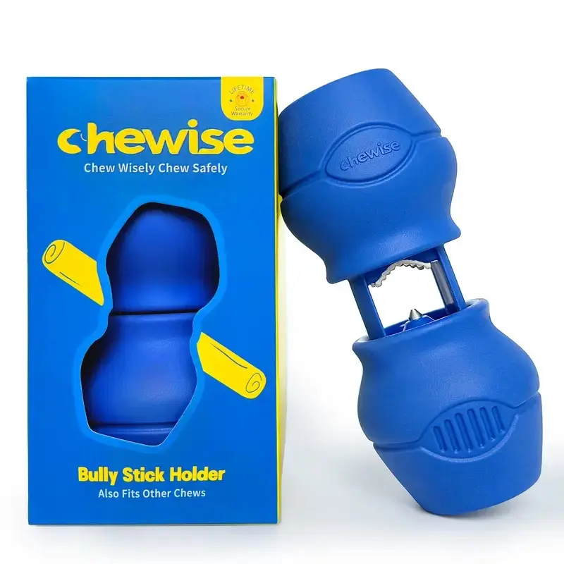 CHEWISE Standard Size Bully Stick Holder - Heavy-Duty Anti-Choking Dog Chew Holder, Metal Teeth, BPA-Free Stainless Steel, Food-Grade Nylon, Corrosion-Resistant, Insert & Lock Design for 20-70 lbs Medium Aggressive Chewers, Non-Toxic