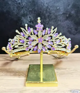 Floral Tiara, Flower Girl Tiara, Wedding Headband, Bridal Jewelry, Rhinestone Headpiece, Gold Tiara