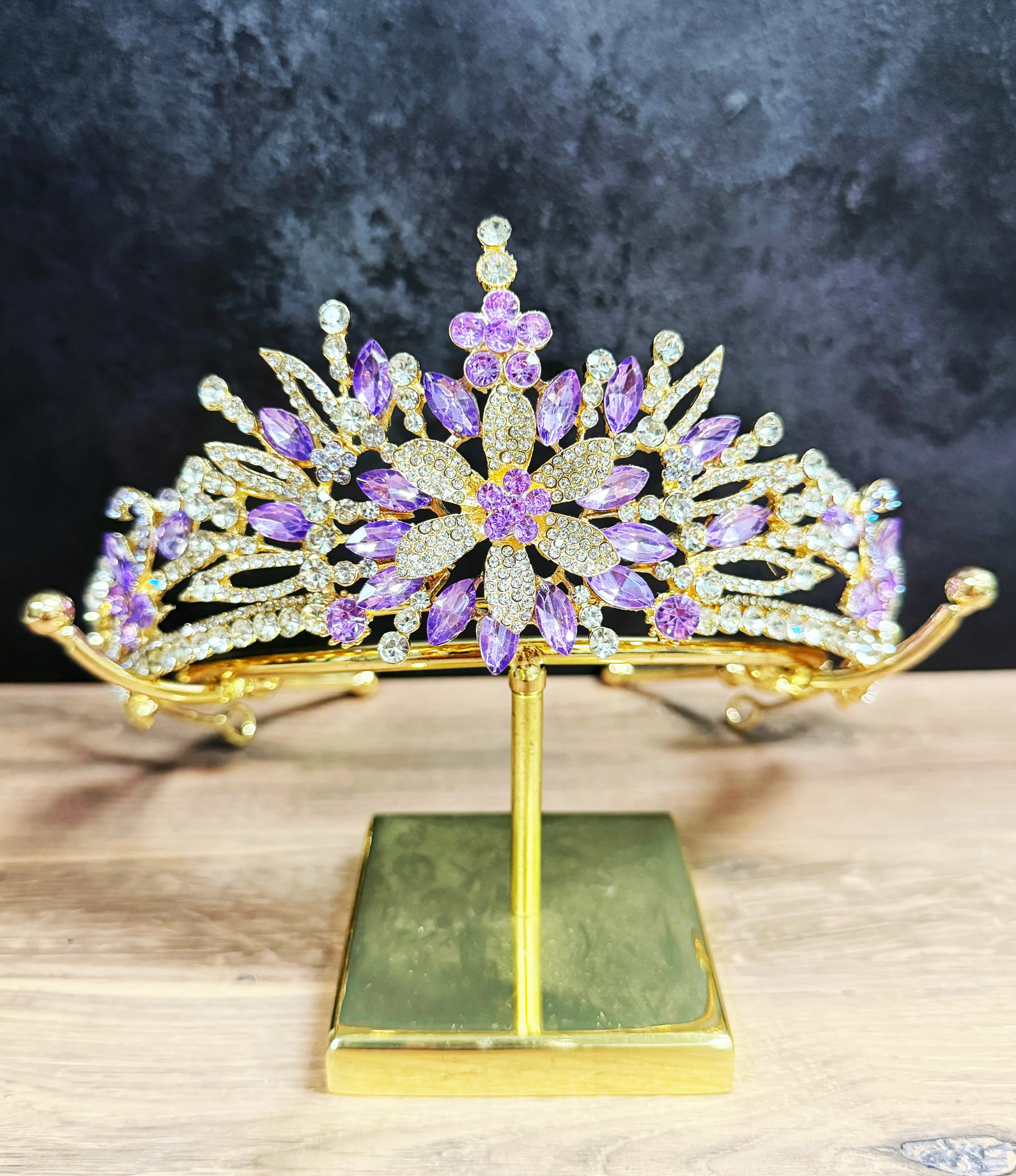 Floral Tiara, Flower Girl Tiara, Wedding Headband, Bridal Jewelry, Rhinestone Headpiece, Gold Tiara