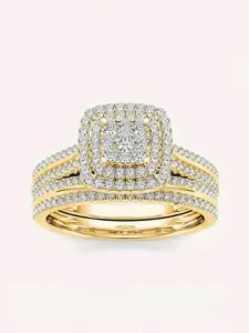 2 Pcs/Set Gorgeous Cubic Zirconia Ring Set For Women For Wedding Engagement Anniversary Party Band Jewelry Valentine's Day Gift Wedding Promise Rings