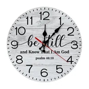 10 Inch Christian Wall Clock, "Be Still and Know That I Am God" Psalm 46:10 Silent Non-Ticking Clock, Rustic Farmhouse Decorative Wall Art for Living Room, Bedroom & Church