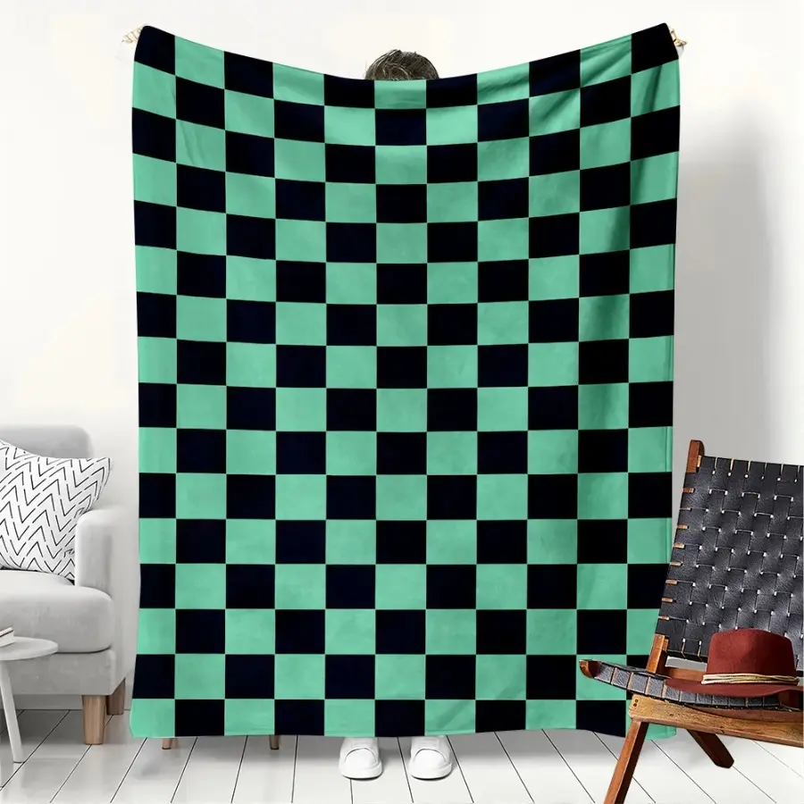 Checkerboard Black and Blue Lightweight Flannel Throw Blanket - Soft Fluffy Thin Cozy Blanket for Home, Travel, Birthday Gift (Bedding & Linens for Office, Camping, Christmas), Lightweight Flannel Blanket, Soft Fluffy Blanket