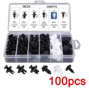 100pcs Car Fasteners Engine Bay Mudguard Door Panel Clips, Bumper Clamps & Plastic Rivets, 6 Sizes for Body Replacement, Most Models Bagged Accessories