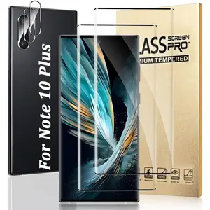 (2+2 Packs) Suitable for Note 10 Plus Screen Protector and Camera Lens Protector, 9H Hardness, Oil Resistant, Compatible with Fingerprints, No Bubbles, Suitable for Note 10 Plus 5G (6.8 Inches)