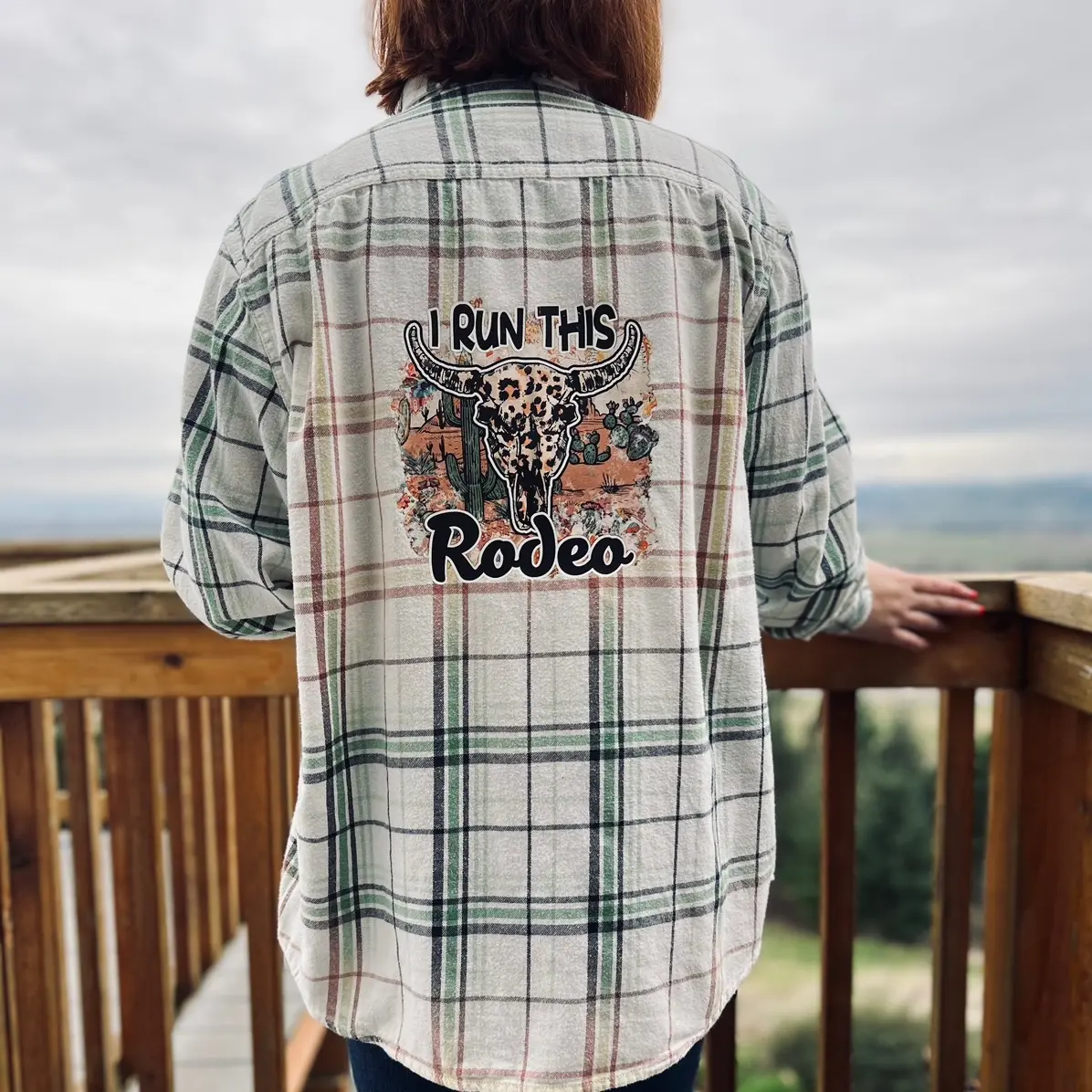 I Run This Rodeo Bleached Flannel Shirt Plaid