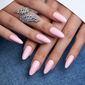 CurvLife Nailora long stiletto fake nails pink glossy-shiny solid press on nails easy apply nail art