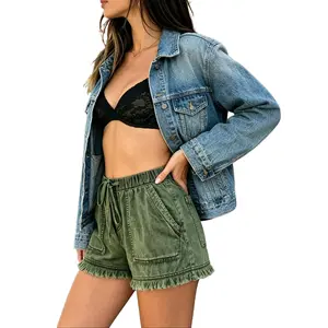 Womens Lightweight Shorts Casual Baggy Trendy Hot Pants Elastic Waist Drawstring Comfy Shorts  Loose Denim Short