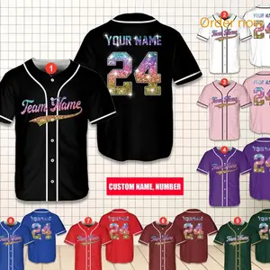 Personalized Name PRINTED GLITTER Baseball Jersey, Custom Color Ombre Bling Jersey, Classic Styles, Never Go Out of Fashion, Full