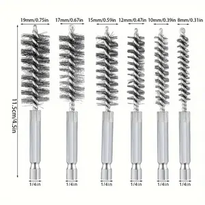 6pcs Stainless Steel Wire Pipe Brush Multi-Specification Wire Brush Deburring and Rust Removal Brush Polishing Inner Hole Grinding Brush