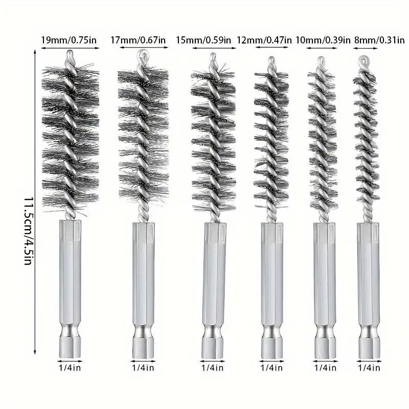 6pcs Stainless Steel Wire Pipe Brush Multi-Specification Wire Brush Deburring and Rust Removal Brush Polishing Inner Hole Grinding Brush