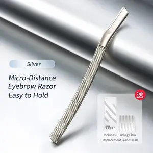 All-Metal Eyebrow & Facial Hair Removal Razor - Precision Tilted Blade, Anti-Scratch Mesh Shield, Durable Washable Design, Replaceable Blades for Safe Grooming