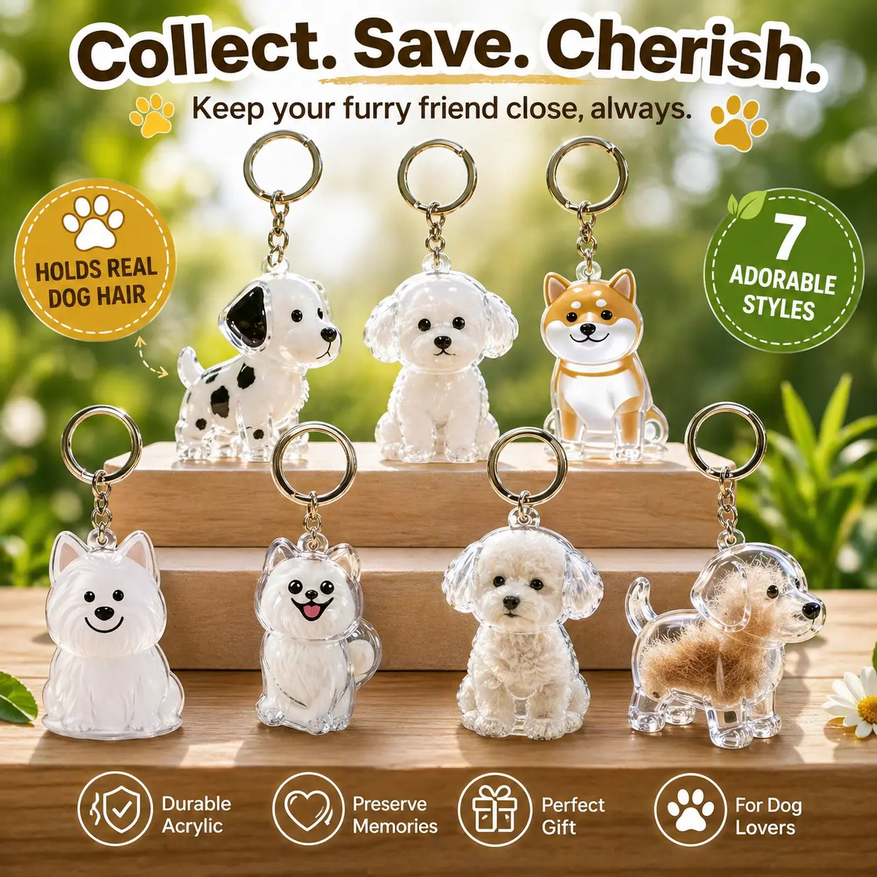 Cute Dog-Shaped Transparent Pet Fur Storage Box Keychain
