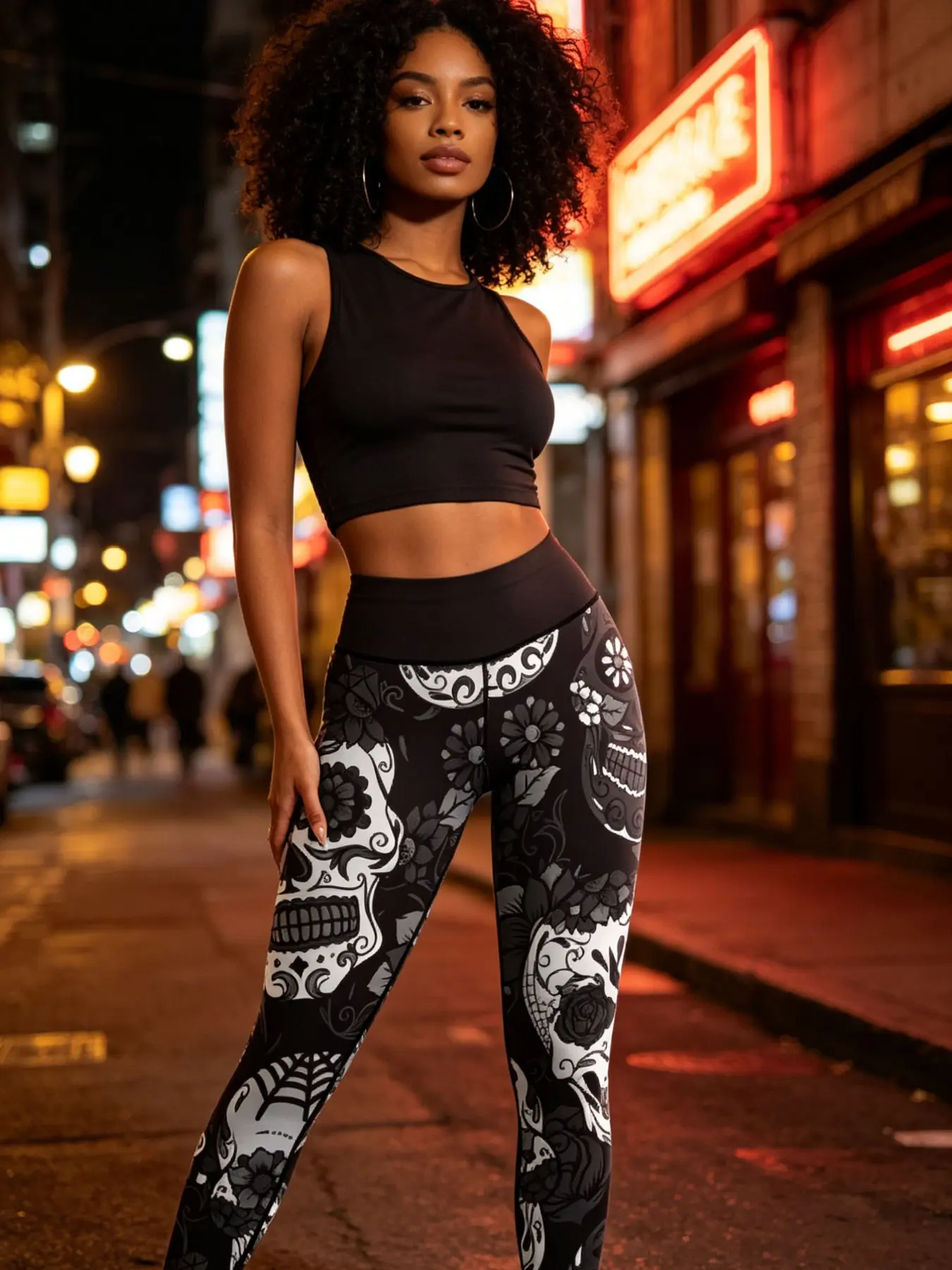 Unisex Halloween Skull Print Tight-Fit Pants, High-Waisted Stretchy Workout Yoga Pants, Casual All-Season Athletic Wear, Comfy Stretchy Leggings, Athleisure Style Bottoms, Gym Workout Sportswear, Fitness Tight, Athletic Stretchable, Athleisure Gym Clothes