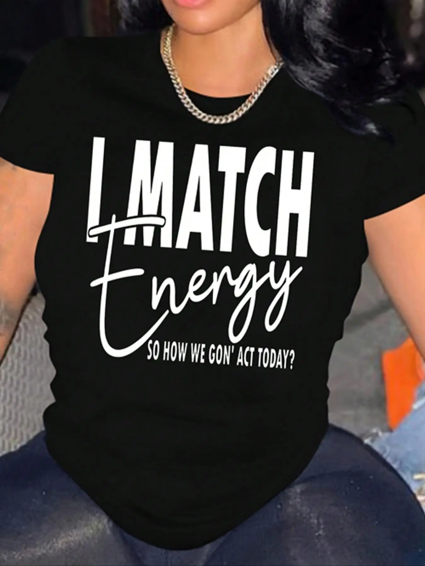 Women's Letter Print Round Neck Tee, Summer Clothes Women Short Sleeve T-Shirt, Graphic Tees, Casual Summer Top for Women, Summer Outfits 2024