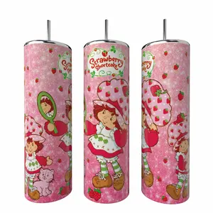 Strawberry Shortcake  20oz skinny Tumbler Drinkware Flasks Insulated Lid Coffee Portable