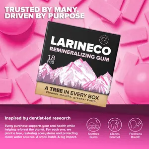 Larineco️ - Bubblegum Remineralizing Gum with Nano Hydroxyapatite & Xylitol – Sugar Free – Dye-Free, Aspartame-Free – Natural Base – 18 Pieces