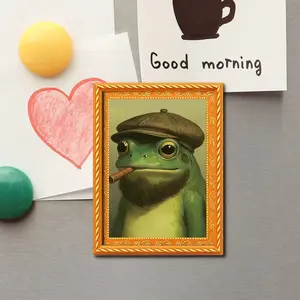 Vintage Oil Painting Razor Party Frog Refrigerator Decorating Magnet, Newsboy Hat Beard Cigar Magnetic Decoration, Kitchen Message Magnets