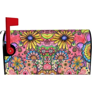 Spring Flowers Magnetic Waterproof Mailbox Cover Wraps Post Letter Box Covers for Outdoor Garden Use 21x18 in
