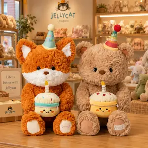 Jellycat Birthday Bear Plush with Cake Bag, Soft Teddy Bear Stuffed Animal, Cute Birthday Gift for Kids Girls Baby Shower
