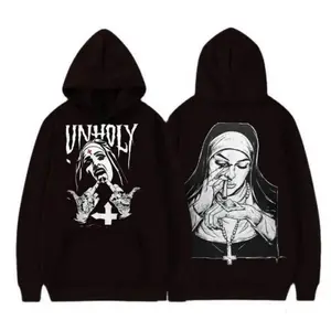 🖤 Unholy Nun Graphic Hoodie – Edgy Gothic Streetwear, Alternative Fashion Pullover, Bold Artwork, Hooded Sweater, Halloween, Unisex Cozy Hoodie