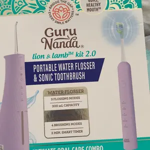GuruNanda Lion & Lamb Kit 2.0, Electric Toothbrush with Water Flosser Combo, 4 Jet Tips, 4 Brush Heads & IPX7 Waterproof Design for Complete Oral Care