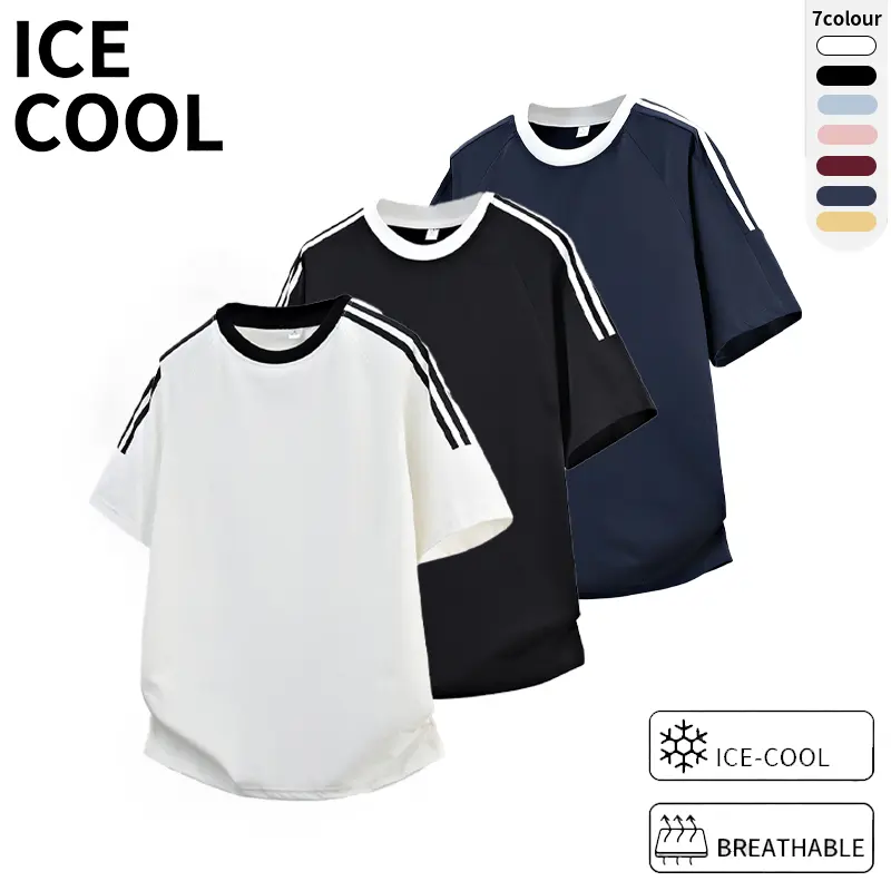 American Retro Three-Striped Short-Sleeve T-Shirt, Cooling Breathable Fabric, Summer Casual Sports Top for Couples