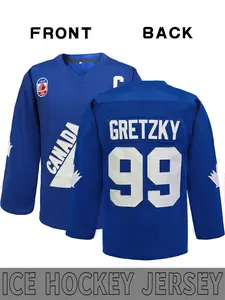 Men's Gretzky # 99 Red Retro Hockey Jersey, Classic Embroidered Hockey Sweatshirt with Canadian Maple Leaf Elements, Loose V-neck Long Sleeve Sportswear, Suitable for Autumn and Winter, Athletic Top