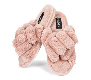 Memoi Women's Double Cross Plush Slippers