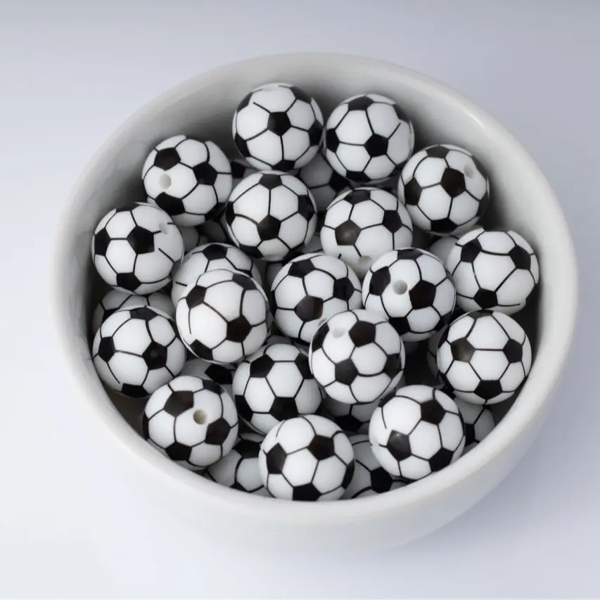 Football Silicone Beads Printed Round Silicone Beads