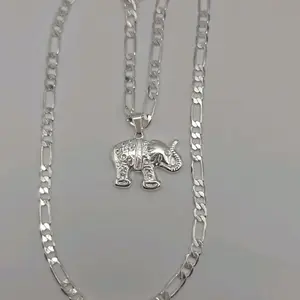 ELEPHANT silver-plated figaro chain 18"inches silver over stainless steel
