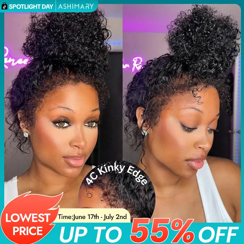 【 Realistic Newborn Hairline 】Kinky Curly Invisi Strap Snug Fit 360 Transparent Lace Frontal Bleached Knots Pre Cut Lace Wig With Drawstring#summerwins,summerhairstyles