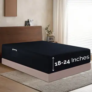 Mocassi Luxury 1-Piece Microfiber Fitted Sheet for High Beds, 18-24in Extra Deep Pocket, Soft Breathable Hotel Bedding, Silky Moody Shades, Machine Washable, Soft Breathable Sheet