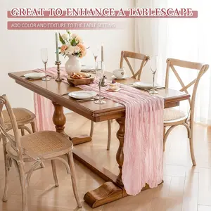 1pc Cheesecloth Table Runner - 90x300/400cm (35.4''x118.1''/157.4''), Semi-Translucent Pleated Gauze, Bohemian/natural Style, Washable Polyester, for Wedding/Halloween/Daily Life/DIning Romm/Living room/Banquet/Outdoor/Pastoral/Rural/Backyard/DIY