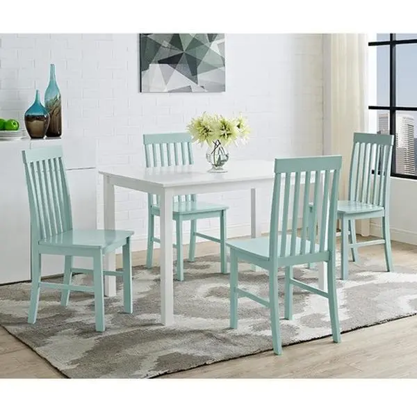 Walker Edison Greyson 5-Piece 4-Seat Dining Room Set, 48 x 30 in., White & Sage Green Indoor Furniture Set, Four-Seat Dining Room Sets