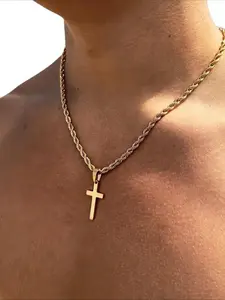 Retro Hip-hop Style Cross Link Chain Twists Chain Cross Pendant Men's Necklace, Simple and Luxurious, Suitable for Music Festivals and Parties, Anniversary Gifts, Holiday Gifts, Flexible Cross Necklace