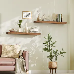 HOOBRO 47.2 Inch Floating Shelves, Wall Shelf Set of 2 with Invisible Brackets, for Wall Decor in Bathroom, Bedroom, Kitchen, Living Room, Toilet