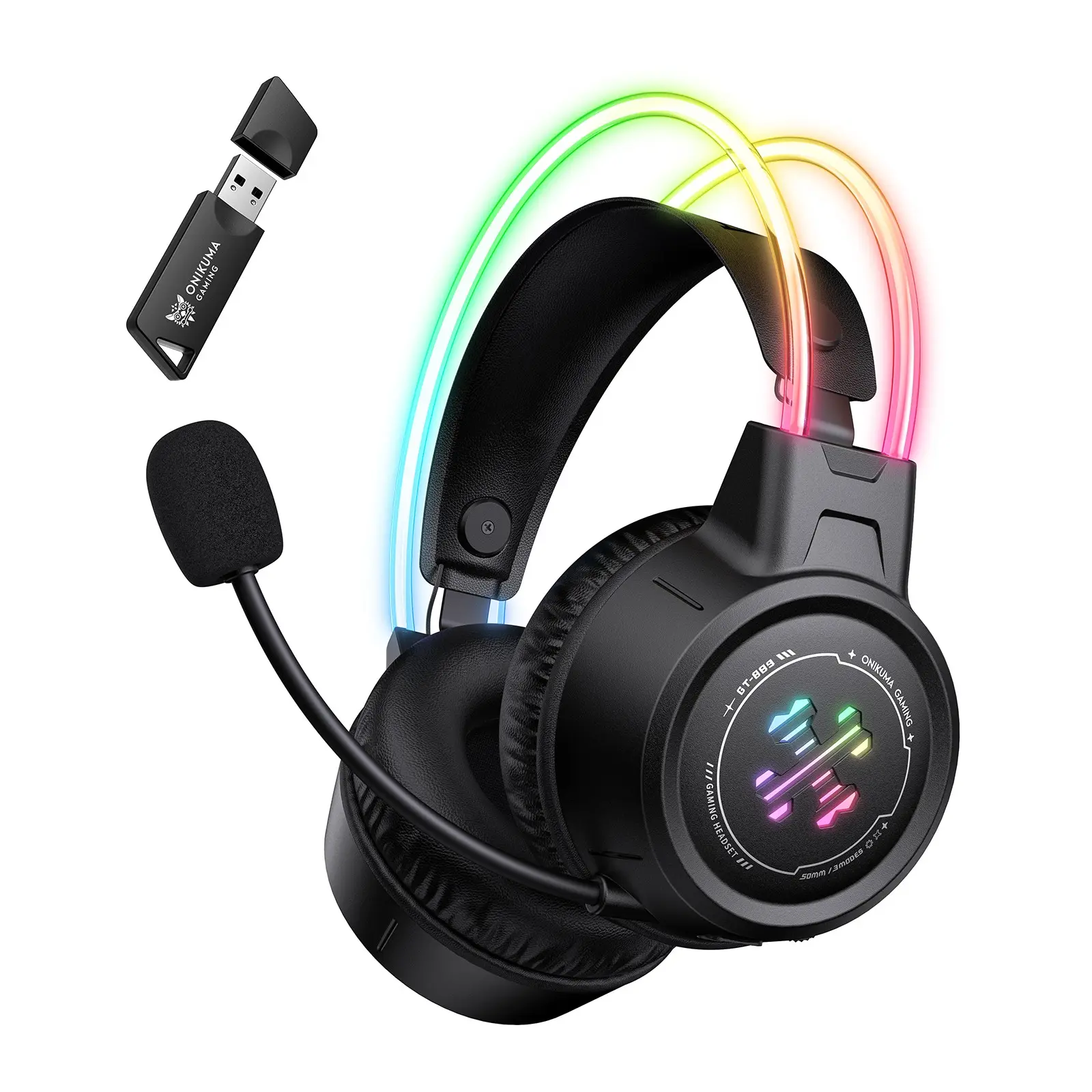 Onikuma Wireless Gaming Headphones, Over-Ear RGB Esports Headset, 1000mah Long Battery Life, Music Headphones for PC & Laptops, Computer Headset