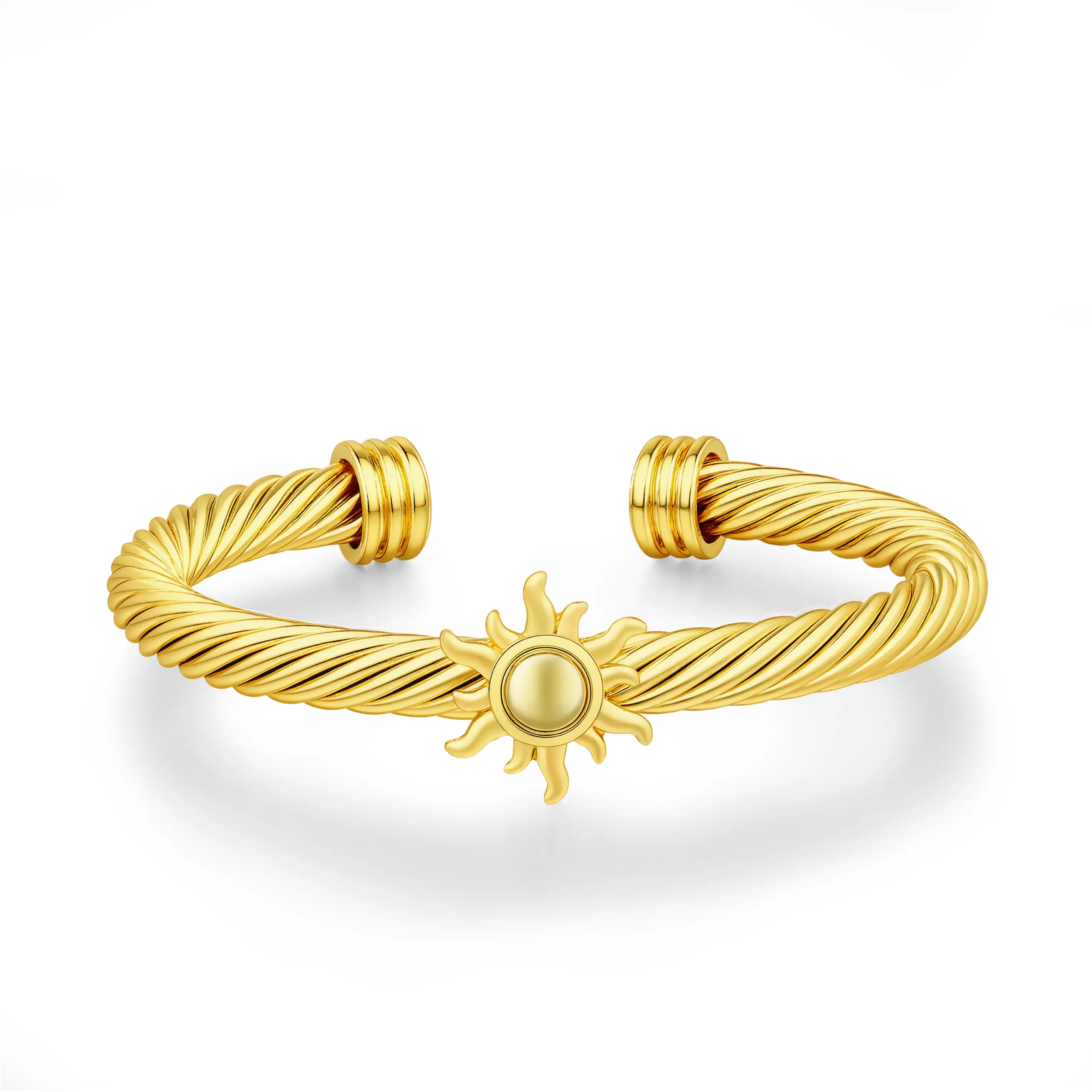 Apilery Gold-Tone Twisted Rope Cuff Bangle with Sun Accent, Elegant Jewelry for Daily Wear & Special Occasions