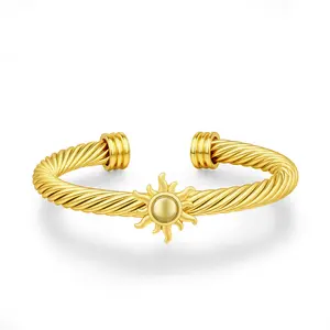 Apilery Gold-Tone Twisted Rope Cuff Bangle with Sun Accent, Elegant Jewelry for Daily Wear & Special Occasions