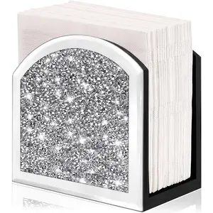 Mirror Napkin Holder, Crushed  Vertical Holder,Cute Glass Mirror Napkin Holder for Counter or Table.(5.9"X5.9"X3")