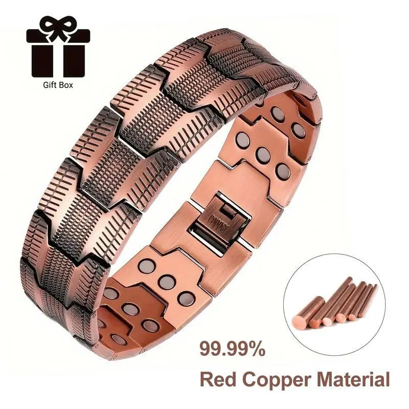 Men's 99.99% Pure Red Copper Magnetic Bracelet Adjustable Wide Link Chain Bracelet Vintage Copper Jewelry Giftelry Gift