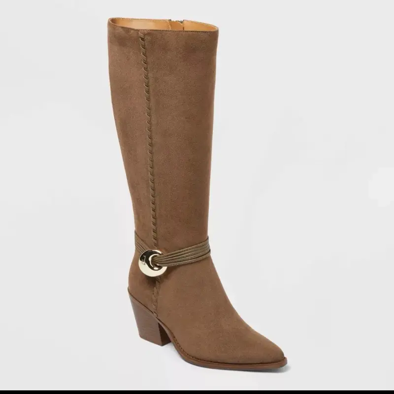 (Final Sale) Women's Rio Whip Stitch Mid-Calf Tall Boots - Soft, Casual, Memory Foam Insole, Rubber Sole Durability, Closed Ankle Footwear
