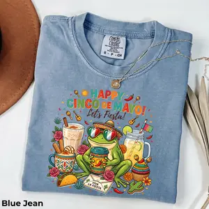 Happy Cinco de Mayo Frog Comfort Colors T-Shirt - Funny Fiesta Frog Tee, Mexican Party Celebration Shirt