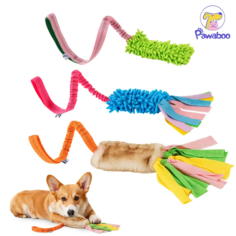 Pawaboo No-Stuffing Plush Dog Chew Toy - Squeak Toy, Reflective Weaving, Elastic Handle, Soft Fleece, Colorful Strips, Tug-Ready, Teeth Cleaning, Anxiety Relief, Home Protection, Christmas Gift for Small Dogs & Puppies
