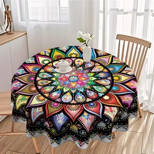 Colorful Aesthetic Floral Print Tablecloth, Round Tablecloth, Picnic Table Cover, Table Decoration Supplies for Home Kitchen Dining Room, Vanity Decor Accessories